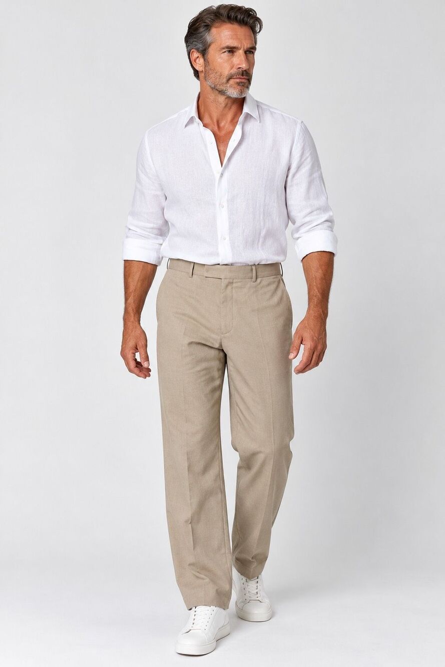 TMG Mens Beige Dress Pants 40W Flat Front Business Casual Trousers